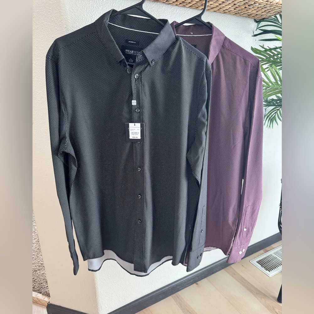 Two Awareness by Kenneth Cole Modern Fit Micro-dot dress shirts. Wedding Guest